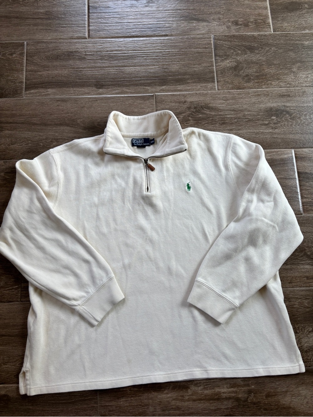 Ralph Lauren Men's Cream Sz 2XL Half-Zip Pullover Shirt with Green Polo Motif